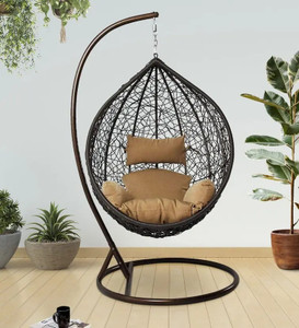 divysa outdoor furniture single seater swing chair with stand  cushion iron hammock black beige pack of 3 diydo-it-yourself