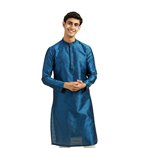 DIWAS BY MANYAVAR Mens Art Silk Self