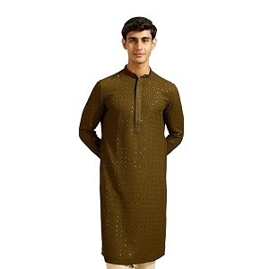 DIWAS BY MANYAVAR Mens Viscose EmbroideredSequined Kurta