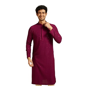 DIWAS BY MANYAVAR Mens Viscose EmbroideredSequined Kurta