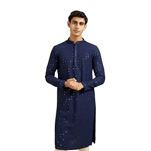 DIWAS BY MANYAVAR Mens Viscose EmbroideredSequined Kurta