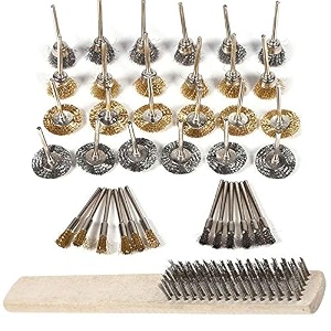 diy crafts 36 pcs brass steel wire brush set wire wheel brush set buffing polishing brushes set 18 3mm shank  accessories kit for dremel rotary tool  brush wooden hanle design no  12 pack of 36 pcs
