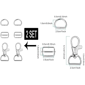 diy crafts 4 sets metallic silver metal keychain bulk swivel snap hooks d ring and slide buckle triglide for handbag purse hardware fasteners strap backpack accessorie 4 sets metallic silver