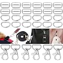 DIY Crafts 9 Sets, Metallic Silver, Metal Keychain Bulk Swivel Snap Hooks, D Ring and Slide Buckle Triglide for Handbag Purse Hardware Fasteners, Strap, Backpack Accessorie (9 Sets, Metallic Silver)