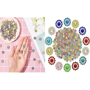 diy crafts 100 pcs mix flower buttons with rhinestones sew on flower embellishments 05 inch crystal glass beads buttons flatback rhinestone buttons for jewelry making diy cra 100 pcs mix