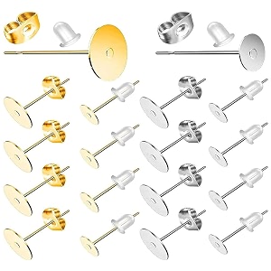 diy crafts earring posts and backs hypoallergenic earring studs for jewelry making with butterfly earring backs and rubber bullet earring backs diy kit pack of 200 pcs bright silver