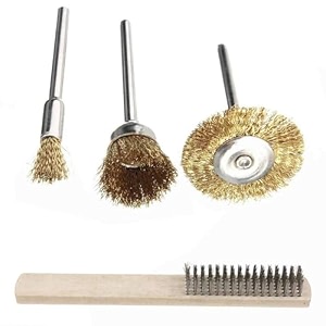 diy crafts pack of 4 pcs 4 pcs set brass steel wire brush set wire wheel brush set buffing polishing brushes set 18 3mm shank  accessories kit for dremel pack of 4 pcs 4 pcs set