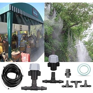 diy crafts water misting cooling system kit summer sprinkler nozzle outdoor garden greenhouse park plant spray hose watering sprayer 18 pcs misting kit included pipe  faucet connector  accessory