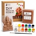DIY Ganesha Idol Making Kit with Terracotta Clay, Reusable PET Ganesha Mould, 12 Tempera Colours & Brush | Clay Craft Kit for Kids & Adults | Ganesh Chaturthi DIY