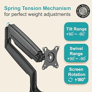 white mulberry monitor arm  mechanical spring desk mount for 1745 inch single screen  16kg capacity  vesa 75x75 amp 100x100  adjustable monitor arm desk mount
