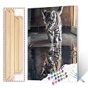 DIY Paint by Numbers for Adult Animal Reflection Black White Kitten or Tiger Canvas Oil Painting Acrylic Watercolor Paint Kits for Beginner Kids Home Bedroom Wall Art Decor 16''W x 20''H（Manual Frame）