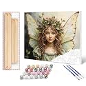 DIY Painting by Number for Beginner Blonde Curly Hair Girl Angle with Green Wings Paint by Numbers on Canvas Easy to Paint Artwork with Brushes and Paints for Home Decor 16x20inch (DIY Frame)
