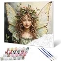 DIY Painting by Number for Beginner Blonde Curly Hair Girl Angle with Green Wings Paint by Numbers on Canvas Easy to Paint Artwork with Brushes and Paints for Home Decor 16x20inch (Frameless)