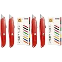 DIYSELF 2Pack Utility Knife Box Cutter Retractable Razor Blade Heavy Duty Box Cutters Knife PVC Pipe Cutter (Red) (Pack of 2)
