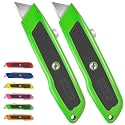 DIYSELF 2 Pack Utility Knife, Box Cutter Retractable, Heavy Duty Small Box Knife Exacto Knife, Comfortable Aluminum Handle, Sharp Blade, Box Opener for Cardboard, Boxes, Carpet (Green)