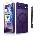 Dizn Compatible for Google Pixel 6a Phone Case:[Fit for MagSafe],with 2 Pcs Tempered Glass Screen Protector,Matte Translucent &amp; Military-Grade Magnetic Protective for 6.1-Inch Pixel 6a,Dark Purple