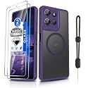 Dizn Compatible for Moto G Power 2025/2026 Phone Case, [Mag-Safe Fit] with Tempered Glass Screen Protector, Matte &amp; Shockproof Magnetic Protective for Funda Moto G Power Phone 2025/2026, Purple