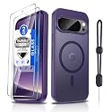Dizn for Google Pixel 10 Pro XL Case:[Not Fit Pixel 10/10 Pro],MagSafe Fit,with Tempered Glass Screen Protector,Strap,Matte Shockproof,Military-Grade Magnetic Protective 10 ProXL (6.8"), Dark Purple
