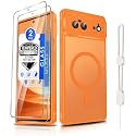Dizn for Google Pixel 6 Case:with [2 Pack]Tempered Glass Screen Protector,Strap,[Fit for MagSafe],Matte Translucent Cover &amp; Military Grade Anti-Scratch Protective,for Google Pixel 6 Phone Case,Orange
