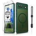 Dizn for Google Pixel 6a Phone Case:[Not Fit Pixel 6],Fit for MagSafe,with Tempered Glass Screen Protector,Band,Matte Translucent Slim Smoot Soft Touch,Military-Grade Magnetic Protective for 6a,Green