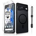 Dizn for Google Pixel 7 Case:with [2 Pack]Tempered Glass Screen Protector,Strap,[Fit for MagSafe],Matte Translucent Cover &amp; Military Grade Anti-Scratch Protective,for Google Pixel 7 Phone Case,Black