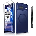 Dizn for Google Pixel 7 Phone Case:[Not Fit Pixel 7a],with 2 Pcs Tempered Glass Screen Protector,Lanyard,Compatible with MagSafe Wireless Charging,Smoot Thin Cover,Military-Grade for Pixel 7,Dark Blue
