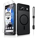 Dizn for Google Pixel 7a Case:with [2 Pack]Tempered Glass Screen Protector,Strap,[Fit for MagSafe],Matte Translucent Cover &amp; Military Grade Anti-Scratch Protective,for Google Pixel 7a Phone Case,Black