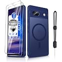 Dizn for Google Pixel 7a Case:Google Pixel 7a Phone Case,with Tempered Glass Screen Protector,Strap,Compatible with MagSafe Wireless Charging,Military-Grade Protective,for 6.1" Google 7a,Dark Blue
