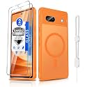 Dizn for Google Pixel 7a Phone Case:[Not Fit Pixel 7],with 2 Pcs Tempered Glass Screen Protector,Lanyard,Compatible with MagSafe Wireless Charging,Smoot Thin Cover,Military-Grade for Pixel 7a,Orange