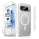 Dizn for Google Pixel 9 Pro XL Case:[Not Fit Pixel 9/9 Pro],with Glass Screen Protector,Strap,[Fit for MagSafe],Matte Translucent,Military Funda Protective Magnetic Funda Pixel 9Pro XL,White