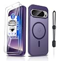 Dizn for Google Pixel 9 Pro XL Case,[Not Fit Pixel 9/9 Pro],with Tempered Glass Screen Protector,Strap,Compatible with MagSafe,Military-Grade Matte Cover Protective for 9Pro XL,Dark Purple
