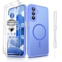 Dizn Magnetic Case for Samsung Galaxy A26 5G Case:with [2 Tempered Glass],Compatible with MagSafe Wireless Charging,Hand Strap,Matte Translucent Shockproof,Phone Cover for Samsung Galaxy A 26,Sky Blue