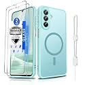 Dizn Magnetic Case for Samsung Galaxy A26 5G Phone Case:with 2Tempered Glass,[Compatible with MagSafe]Wireless Charging,Hand Strap,Matte Translucent Shockproof,Phone Cover for Samsung Galaxy A 26,Mint