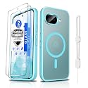 Dizn Magnetic for Google 9A Case, with Tempered Glass Screen Protector, Compatible with MagSafe Wireless Charging, Matte Translucent &amp; Military-Grade Shockproof Cover Protective for Pixel 9A, Teal