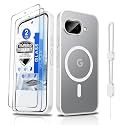 Dizn Magnetic for Google 9A Case,with Tempered Glass Screen Protector,Compatible with MagSafe Wireless Charging, Matte Translucent &amp; Military-Grade Shockproof Cover Protective for Pixel 9A, White