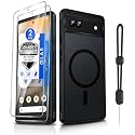 Dizn Magnetic for Google Pixel 6a Case:[Not Fit Pixel 6/6 Pro],with 2 Pcs Tempered Glass Screen Protector,Compatible with MagSafe,with Strap,Slim Case,Military-Grade Protective,for Pixel 6a,Black