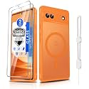 Dizn Magnetic for Google Pixel 6a Case:[Not Fit Pixel 6/6Pro],Fit For MagSafe,with [2Pcs]Tempered Glass Screen Protector,wrist strap,Soft Touch Phone Case,Military-Grade Protective for Pixel 6a,Orange