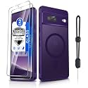 Dizn Magnetic for Google Pixel 7 Phone Case:Matte Cover,with Tempered Glass Screen Protector,[Compatible with MagSafe] Wireless Charging,with Strap,Military-Grade Protective,for Pixel 7,Dark Purple