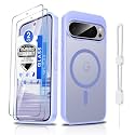 Dizn Magnetic for Google Pixel 9/Pixel 9 Pro Case,[Not Fit Pixel 9 Pro XL],with Tempered Glass Screen Protector,Lanyard,Fit for MagSafe,Matte Shockproof,Funda Para Protective Pixel 9/9Pro,Light Purple