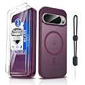 Dizn Magnetic for Google Pixel 9/Pixel 9 Pro Case,[Not Fit Pixel 9 Pro XL],with 2 Pcs Tempered Glass Screen Protector,Lanyard,Compatible with MagSafe,Matte Shockproof Protective for 9/9Pro, Wine Red
