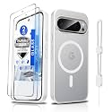 Dizn Magnetic for Google Pixel 9/Pixel 9 Pro Case,[Not Fit Pixel 9 Pro XL],with 2 Tempered Glass Screen Protector,Lanyard,Compatible with MagSafe,Matte Shockproof Protective for 9/9Pro, White