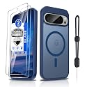 Dizn Magnetic for Google Pixel 9 Pro XL Case,[Not Fit Pixel 9/9 Pro],Tempered Glass Screen Protector,Strap,Compatible with MagSafe,Military Matte Cover Protective for Pixel9Pro XL,Sapphire Blue