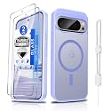 Dizn Magnetic for Google Pixel 9 Pro XL Case:[Not Fit Pixel 9/9 Pro],Tempered Glass Screen Protector,Strap,Compatible with MagSafe,Military Matte Cover Protective for Pixel 9Pro XL,Light Purple