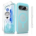 Dizn Magnetic for Google Pixel 9 Pro XL Case:[Not Fit Pixel 9/9 Pro],with Glass Screen Protector,Strap,[Fit for MagSafe],Matte Translucent,Military Funda Protective,Funda para 9Pro XL,Teal
