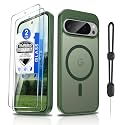 Dizn Magnetic for Google Pixel 9 Pro XL Case:[Not Fit Pixel 9/9 Pro],with Tempered Glass Screen Protector,Strap,[Fit for MagSafe],Matte Translucent,Military Protective,Funda Pixel 9Pro XL,Green