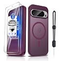 Dizn Magnetic for Google Pixel 9 Pro XL Case,[Not Fit Pixel 9/9 Pro],with Tempered Glass Screen Protector,Strap,Compatible with MagSafe, Military Matte Cover Protective Pixel 9Pro XL, Wine Red