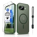 Dizn Magnetic for Google Pixel 9A Case, with Tempered Glass Screen Protector, Compatible with MagSafe, with Strap, Matte Translucent &amp; Shockproof, Protective Cover Funda Google Pixel 9A Phone, Green