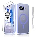 Dizn Magnetic for Google Pixel 9A Case, with Tempered Glass Screen Protector, Compatible with MagSafe, with Strap, Matte Translucent &amp; Shockproof, Protective Cover Funda Google Pixel 9A, Light Purple