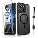 Dizn Magnetic for Moto G 2025/2026 Case，Motorola G Play 2025/2026 Matte Cover, with Tempered Glass Screen Protector, with Strap, Compatible with MagSafe Wireless Charging for Moto G Play 25/26, Black