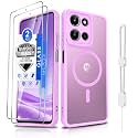 Dizn Magnetic for Moto G 2025/2026 Case, Motorola G Play 2025/2026 Matte Funda, with Tempered Glass Screen Protector, Compatible with MagSafe, with Strap,Shockproof Protective Moto G Play 25/26, Pink